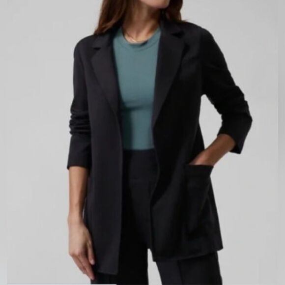 Athleta women’s eastbound boyfriend ponte black knit blazer jacket size 10 - Picture 2 of 5